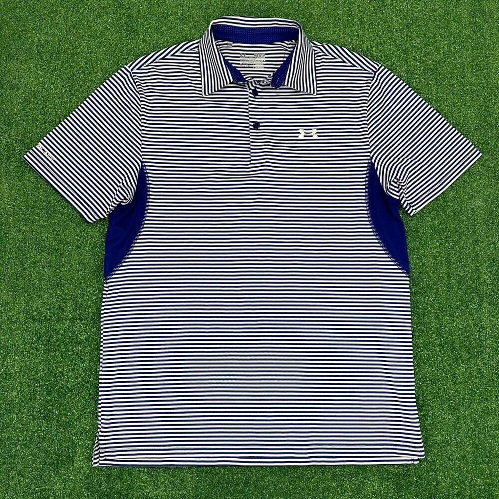 Under Armour Polo Shirt Mens Blue Medium Heatgear Coldblack Venter Button Golf